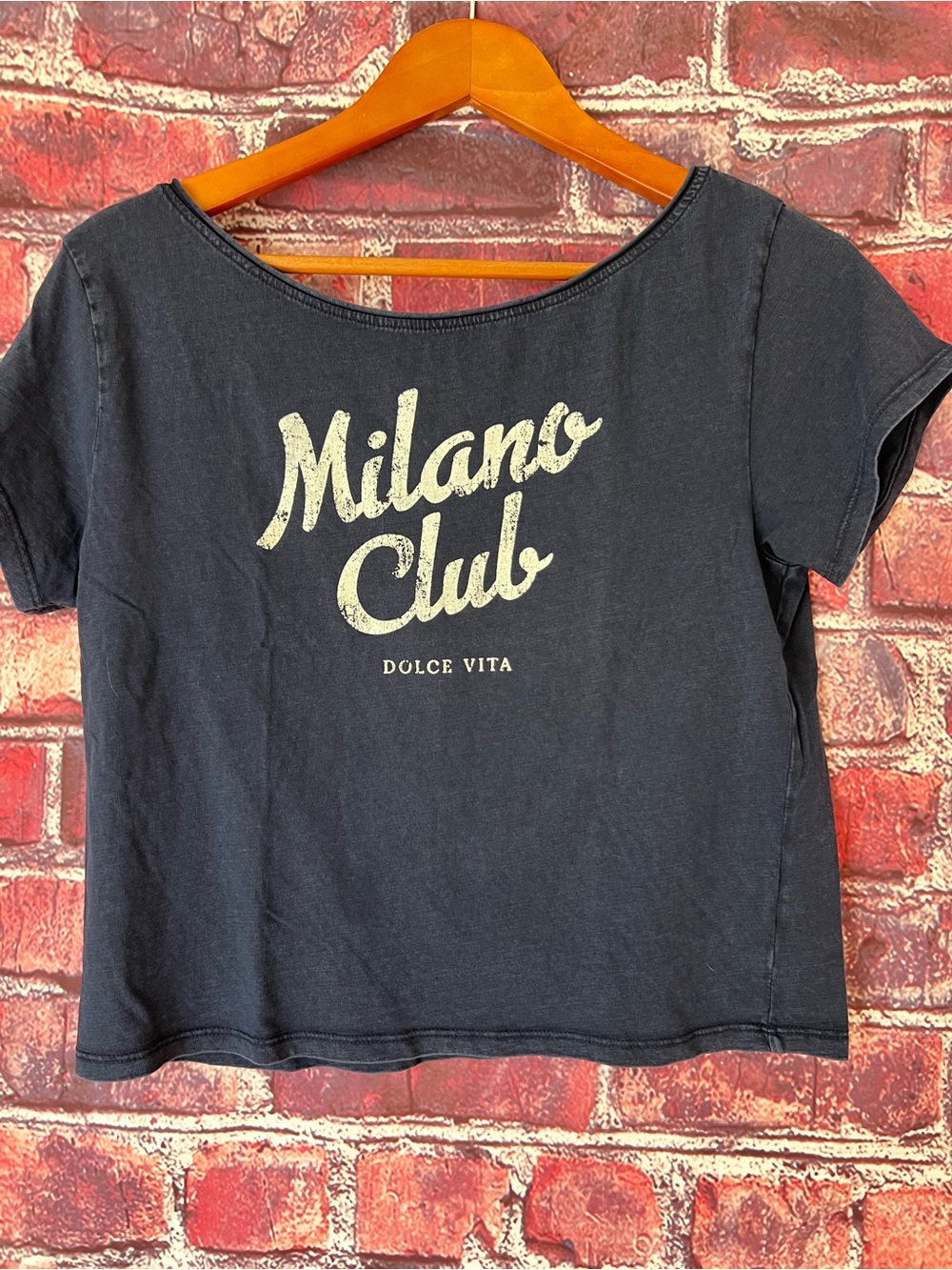 Garage Navy Blue Milano Club Dolce Vita Off-The-Shoulder Crop Top